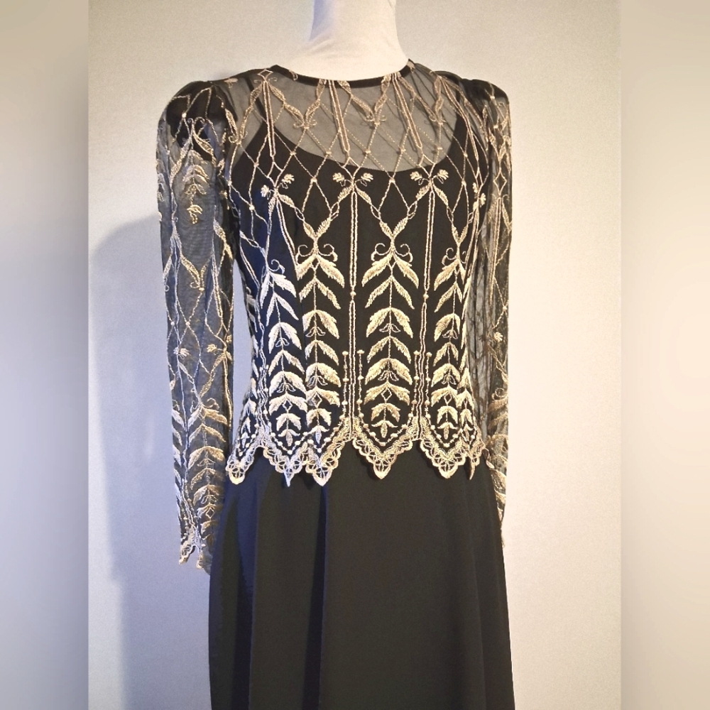 Formal Black and Gold Lace Dress